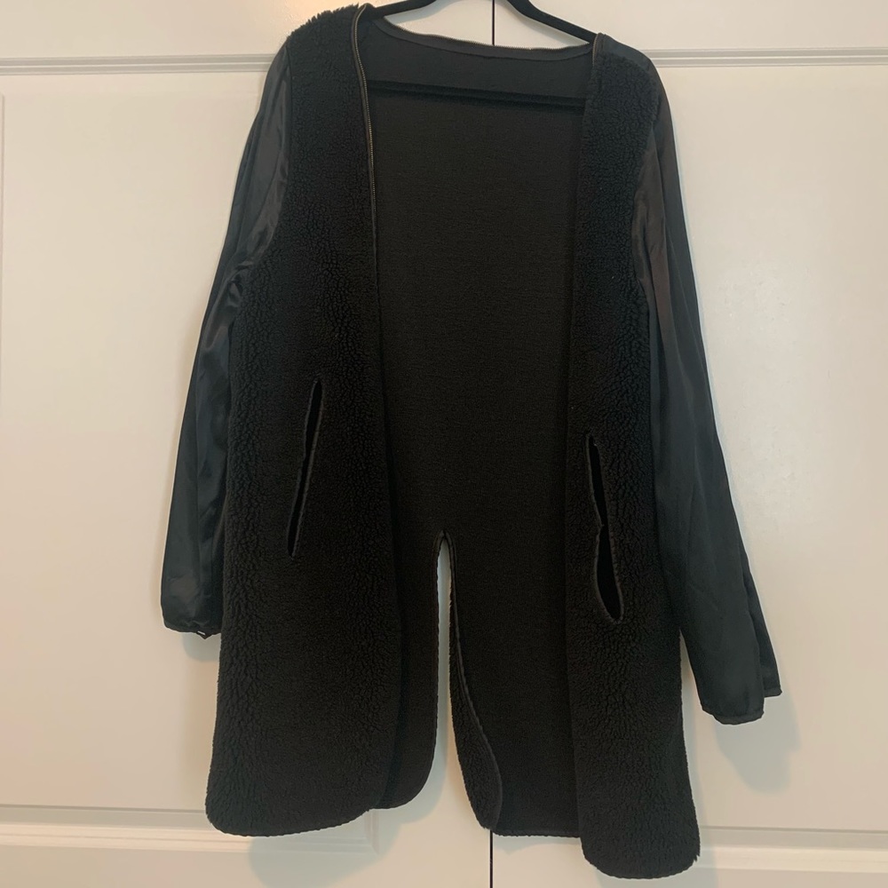 Sherpa and satin long sleeve vest